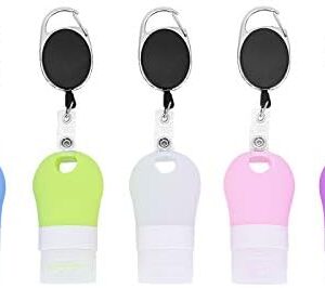 5 Pcs Silicone Travel Bottles Set, Portable Refillable Bottle with Retractable Carabiner Leak-Proof Empty Travel Containers for Liquid Hand Soap Toiletries, 38ml, Multicolour, 38ml