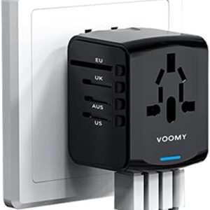 VOOMY Travel Adapter Worldwide, Universal Travel Plug for 170+ Countries, Travel Plug Adapter Worldwide Europe USA Mexico Australia Universal All in One Travel Plug Adapter with 3 USB-A and 1 USB-C