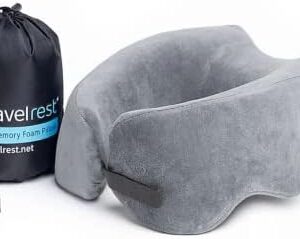 Travelrest Nest Patented Ultimate Memory Foam Travel Pillow/Neck Pillow - Washable Cover - Voted Best Travel Pillow for 2018-2021 by Wirecutter - Compresses to 1/4 of its Size (2 Year Warranty)(Grey)