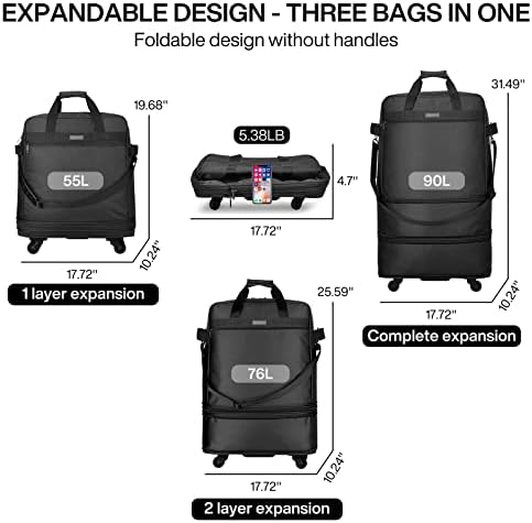 Hanke Expandable Foldable Luggage Bag Suitcase Collapsible Rolling Travel Luggage Bag Duffel Bag for Men Women Lightweight Suitcases, Black Upgrade Version, Expandable Luggage Bag Without Rigid Frame - Image 2