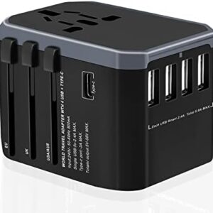 Corpower Travel Adapter Travel Plug Worldwide 224+ Countries 5.6A Fast Charge Universal Travel Adapter with 4 USB + 1 Type C and AC Socket, International Socket Adapter for USA Europe UK Australia
