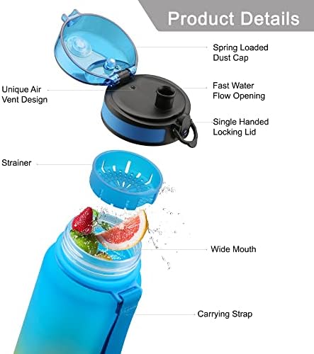 UZSPACE Water Bottle 500 ml / 800 ml / 1 L, Sports Drinking Bottle Children's Leak-Proof, Tritan & BPA-Free Water Bottle for Cycling, Fitness, Outdoor - Image 2