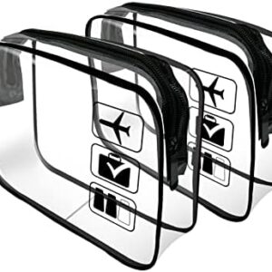 Clear Travel Toiletries Bag, 2 Pcs TSA Approved Toiletry Bag with Zippers Travel Accessories Portable Waterproof Cosmetic Makeup Bags for Women and Men (Black)