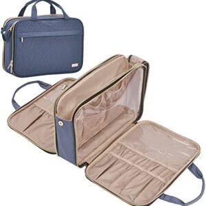 NISHEL Travel Toiletry Bag, Portable Makeup Organizer, Stand Up Cosmetic Bag, Travel Cosmetic Case for Travel Sized Toiletries, Aegean-Blue, Stylish