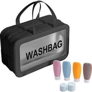 Yunkctuk Clear Toiletry Bag, Makeup Bag, Wet and Dry Separation Waterproof Toiletry Travel Wash Bag, Black
