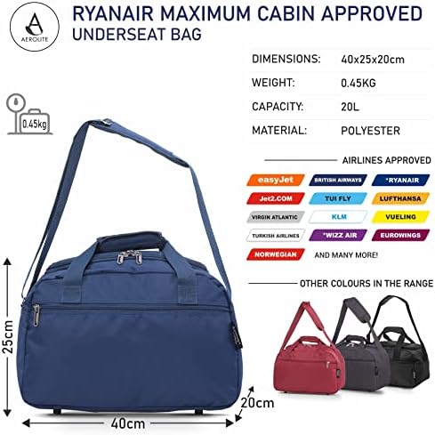 Aerolite New Summer 2023 Ryanair Cabin Bags 40x20x25 Maximum Size Foldable Carry On Premium Bag Holdall Small Lightweight Cabin Luggage Under seat Flight Travel Duffel Bag with 5 Year Guarantee, Navy, CABIN - Image 2