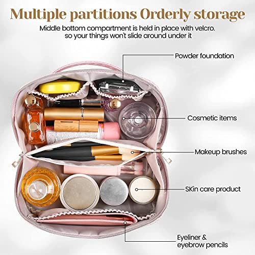 Travel Cosmetic Bag with Large Capacity, Portable Travel Makeup Bag, Waterproof Leather Organiser, Toiletry Bag with Divider Bag Organiser for Cosmetics Travel Bag - Image 4