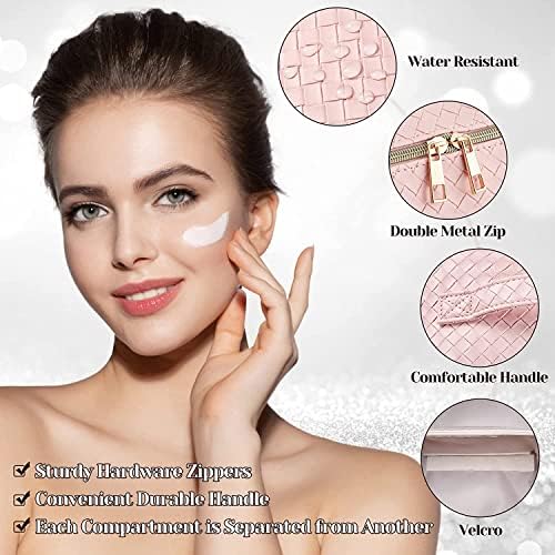 Travel Cosmetic Bag with Large Capacity, Portable Travel Makeup Bag, Waterproof Leather Organiser, Toiletry Bag with Divider Bag Organiser for Cosmetics Travel Bag - Image 3