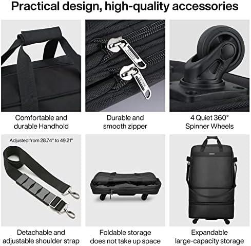 Hanke Expandable Foldable Luggage Bag Suitcase Collapsible Rolling Travel Luggage Bag Duffel Bag for Men Women Lightweight Suitcases, Black Upgrade Version, Expandable Luggage Bag Without Rigid Frame - Image 4